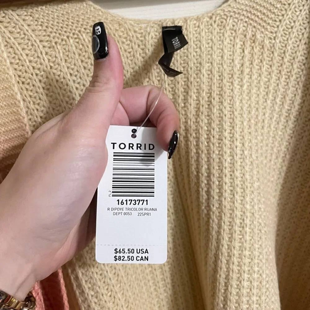Torrid Womens NWT Beige Peach Ombre Dip Dye Open Front Knit Tricolor One Size